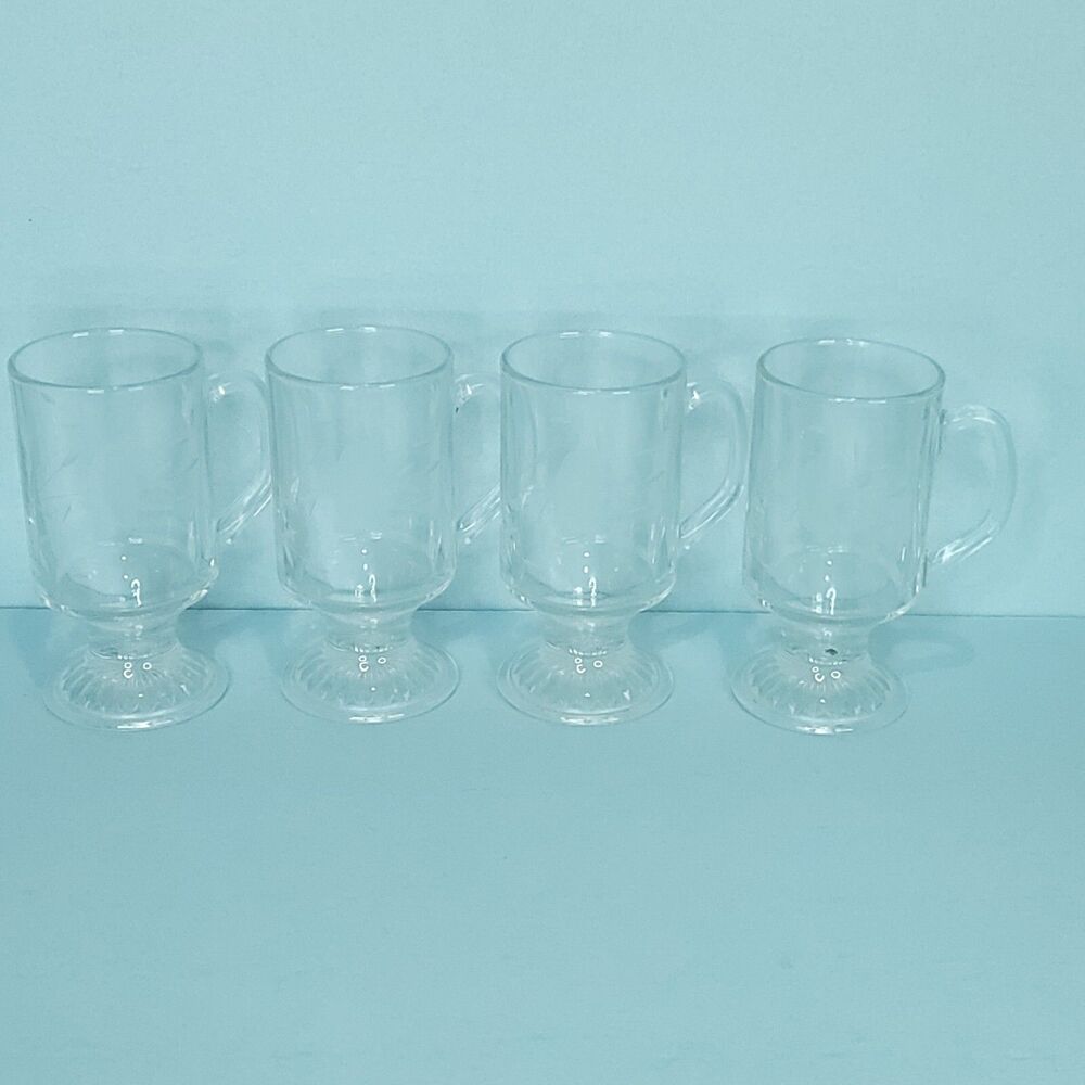 Princess House Crystal Glass Etched Heritage Footed Irish Coffee Mugs Lot of 4